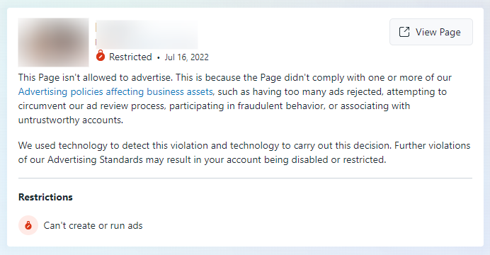disabled ad account facebook